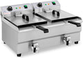 Royal Catering Elektro Doppel Fritteuse - 2 x 3200W mit Doppelbecken und Edelstahlgehäuse - Temperaturbereich 50 bis 200 Grad mit Kaltzone - Ablasshähne für Gastronomie Modell RCEF 13DB