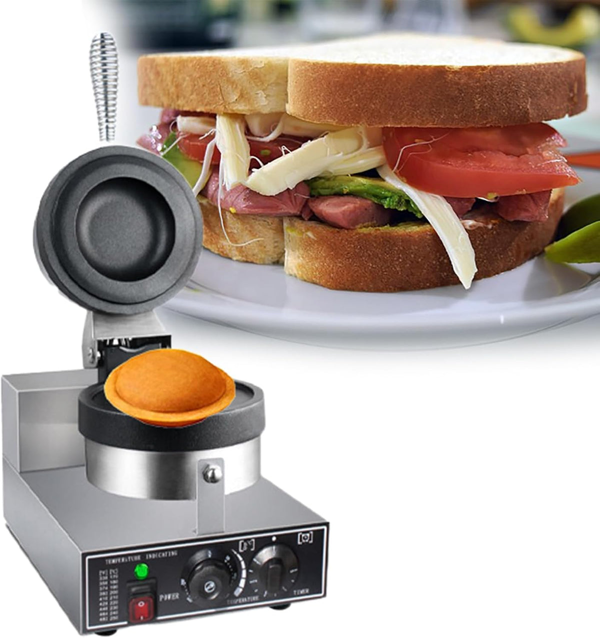 GESAIDES Burger Grill Toaster - 1300 Watt elektrische Hamburger Maschine - Sandwich Presse für Brot und Pfannkuchen - Kommerzielles Backgerät für Gastronomie