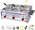 Kommerzielle LPG Gas Fritteuse - Edelstahl Frittiermaschine mit 2 x 10L Behältern - 3 Frittierkörbe und Deckel - Propangas Tischfritteuse für Gastronomie