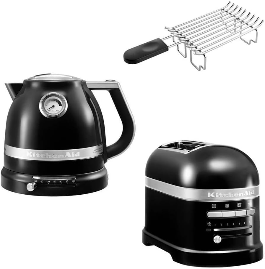KitchenAid Artisan Frühstücks Set - Wasserkocher 5KEK1522 und Toaster 5KMT2204 - Brötchenaufsatz und 2 Scheiben Kapazität - Set in Onyx Schwarz