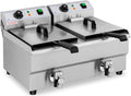 Royal Catering Elektro-Fritteuse Edelstahl RCEF 10DB - Doppel Fritteuse mit 2 x 10 Liter Becken - 2 x 3000 Watt Kaltzone - Ablasshähne und 50 bis 200 Grad Celsius