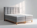 Doppelbett Polster Grau Holz Natur 200x180x110 cm - Modern Boxspring Optik Schlafzimmer Bett Gepolstert