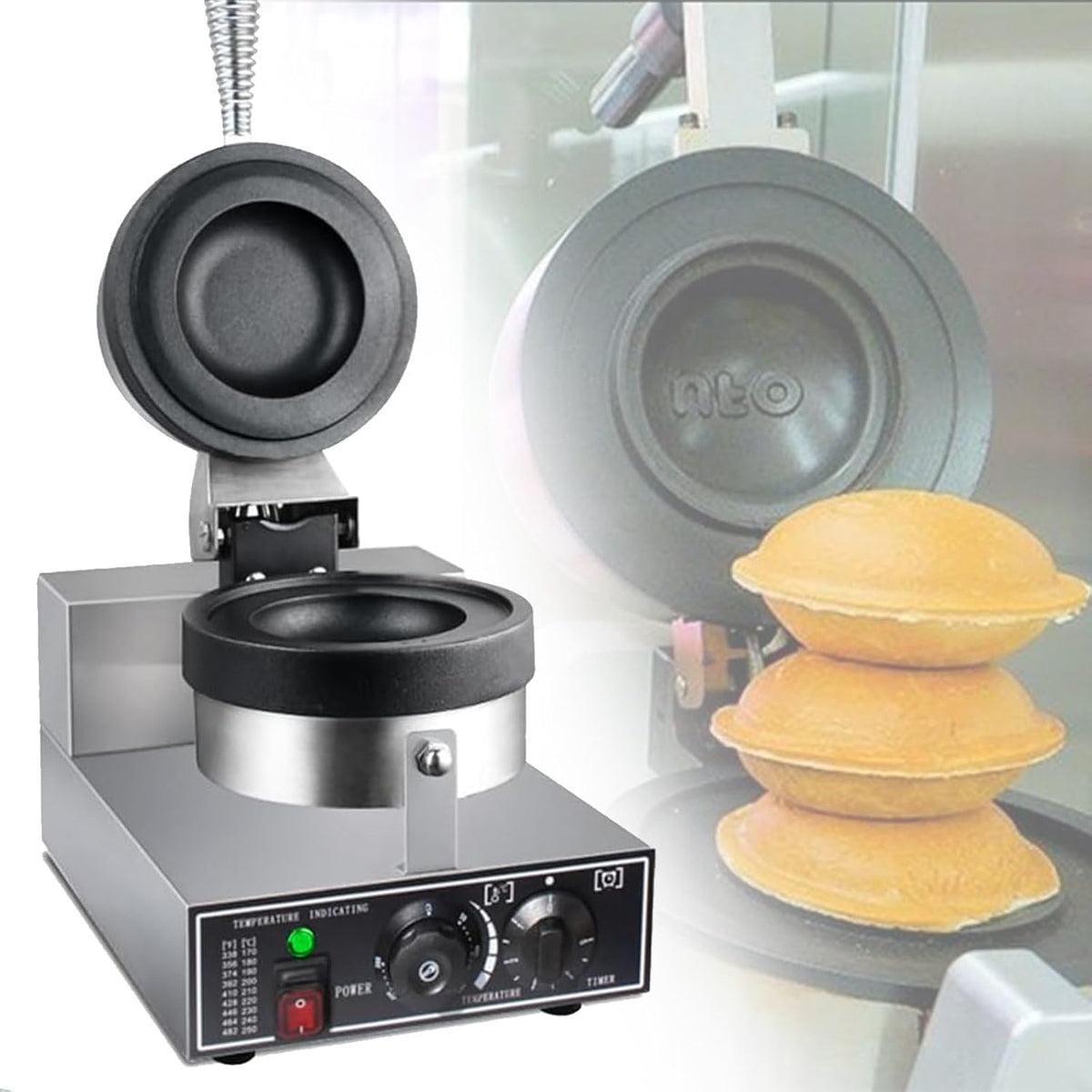 Antihaftbeschichtete Burgerpresse elektrisch - 1200W Burger Backmaschine - für Eisburger und Eis Sandwiches - BPA freie Ausführung mit 8 kg Gewicht