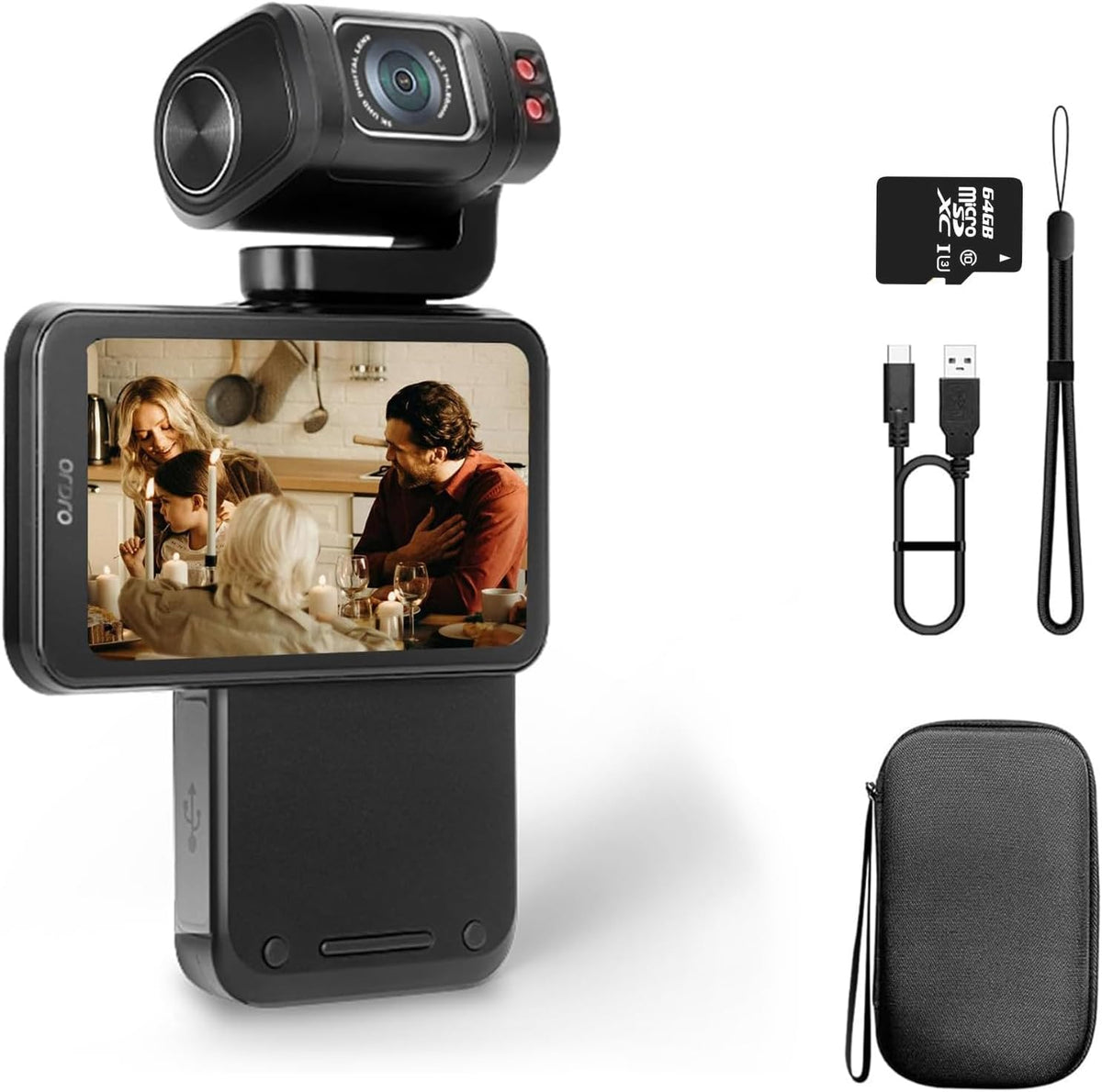 ORDRO M3 Pocket Camcorder - 5K Videokamera mit 30 Bildern pro Sekunde - 3,5 Zoll drehbarer Touchscreen - 3250 mAh Akku mit Nachtsicht und Zeitraffer