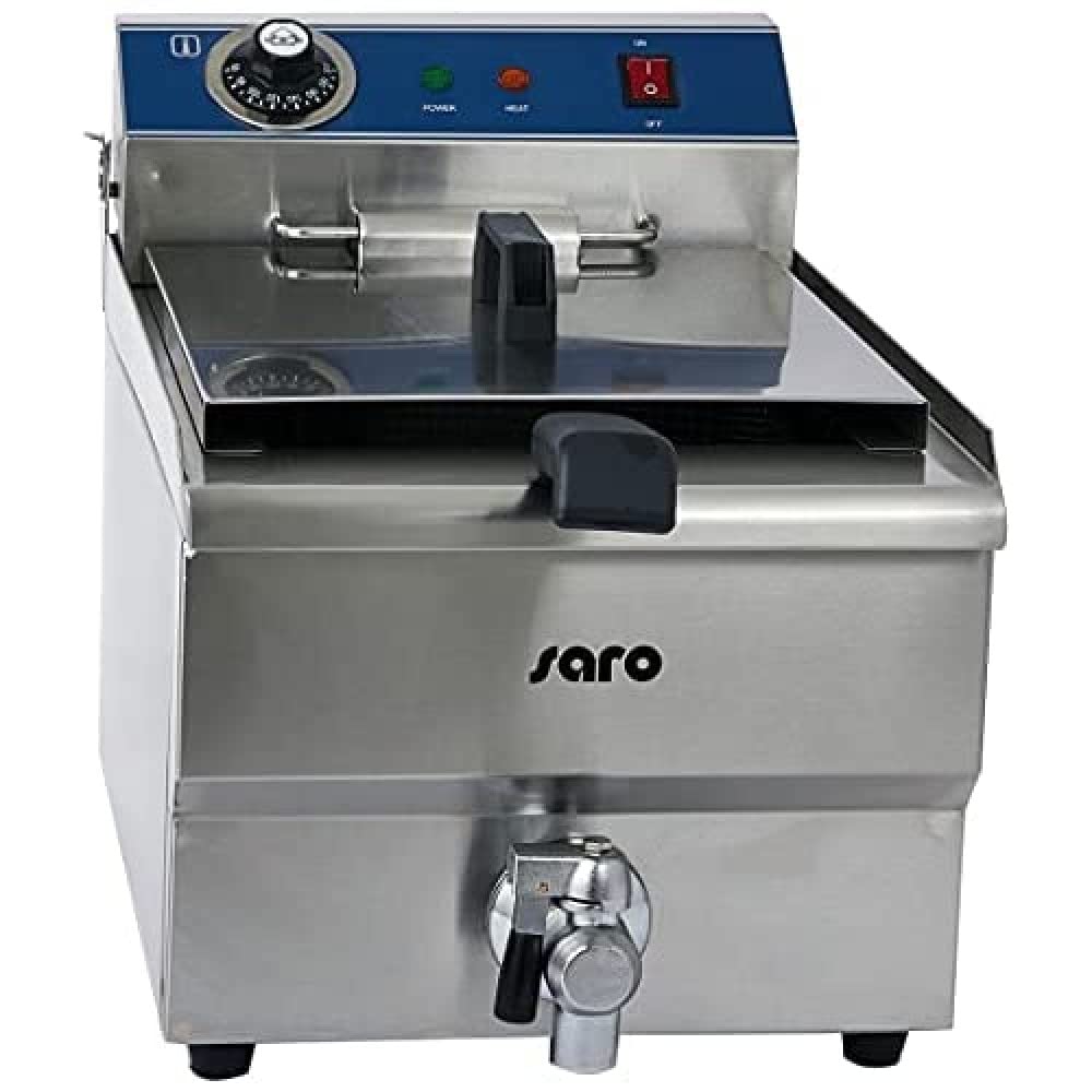 SARO FT 13 Elektro Fritteuse - 13 Liter Edelstahlbecken mit Kaltzone - Bis 180 Grad mit Ablasshahn und Thermostat - 3,3 kW Gastro Fritteuse mit Heizelement