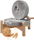 ZENSTYW1 Stein Getreidemühle 20 cm - Handkurbelmühle mit Holzfuß - Trocken und Nassmühle für Getreide Bohnen und Gerste - Traditionelle Haushaltsmühle