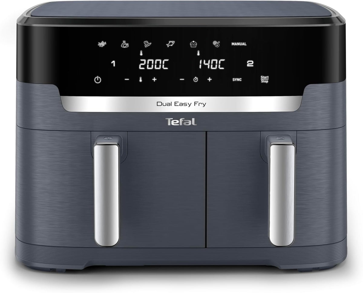 Tefal Dual Easy Fry XXL Heißluftfritteuse - 11L mit 2 Kammern und 7 Programmen - 2700W mit digitalem Display und Extra Crisp Technologie - fettarmes Frittieren Modell EY942B