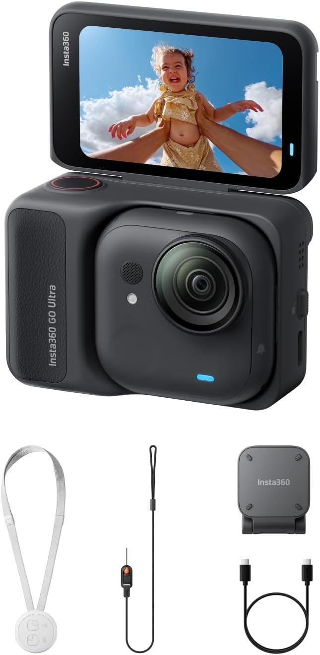 Insta360 GO Ultra Mini Action Kamera - 4K freihändige POV Cam mit FlowState Stabilisierung - Bis zu 200 Minuten Akku und 10 m wasserdicht - Kompakte Kamera in Nachtschwarz