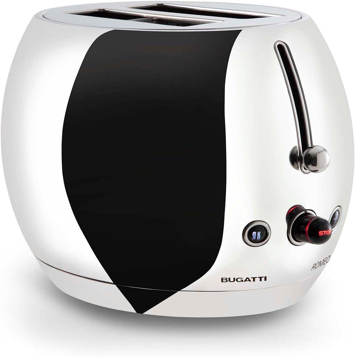 BUGATTI Romeo Multifunktions Design Toaster - Edelstahl Brottoaster mit 7 Röststufen - 4 Funktionen ohne Zange - 870 bis 1035 Watt Edelstahlfarbe