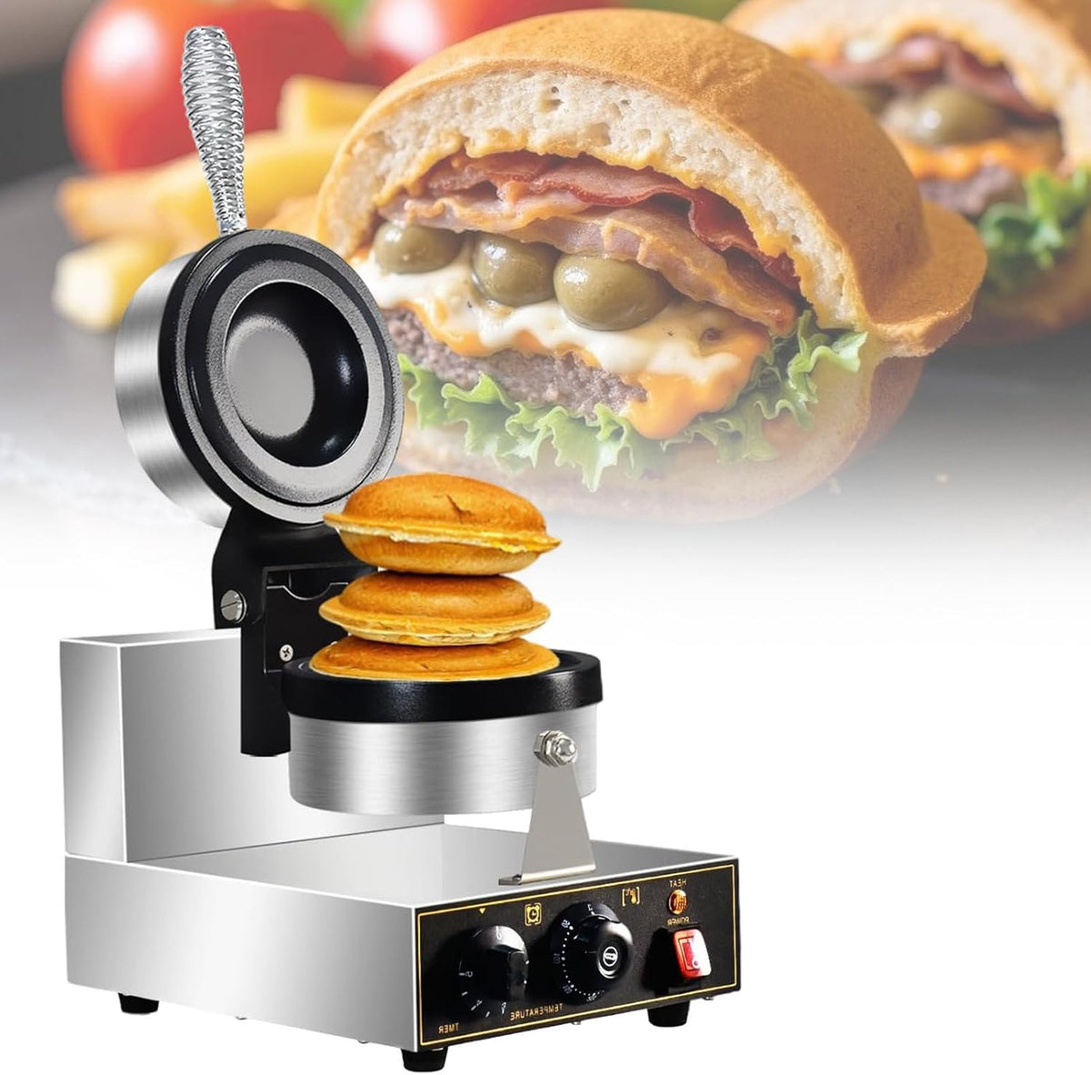 LYJIANGXIN Doppel UFO Burger Presse - Elektrische Sandwich Maschine mit Antihaftfläche - Zeiteinstellung von 0 bis 5 Minuten - Beidseitige Heizung für Eisburger und Paninis