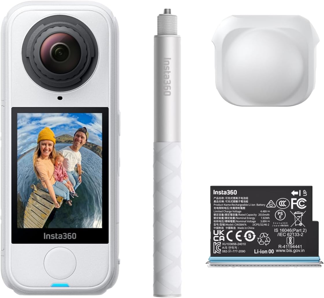 Insta360 X4 Air Starter Bundle in Polarweiß - leichte 8K 360 Grad Kamera mit 165 g - unsichtbarer Selfie Stick und Wechselobjektiven - FlowState Stabilisierung