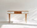 Schreibtisch Holz Massiv 120x50x75 cm Weiß Naturholz - Moderner Minimalistischer Arbeitsplatz Tisch mit 3 Schubladen