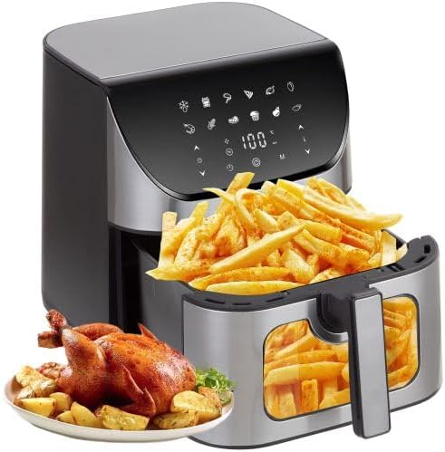 Airfryer 8,5 L Heißluftfritteuse mit Sichtfenster - XXL Fritteuse mit 1800 Watt - 12 Automatikprogramme und LED Display - Schwarzer Air Fryer mit ABS PC und PP Gehäuse