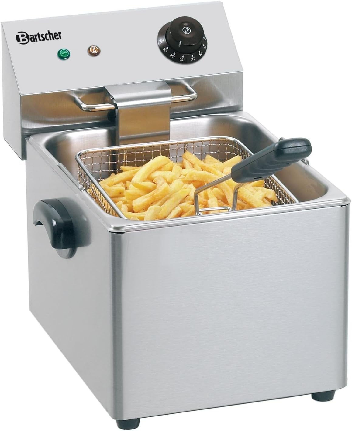 Bartscher Fritteuse SNACK III A162810E - 8L Edelstahl Fritteuse mit 3,25kW Leistung - kompakte Bauform 26,5 x 34 x 34cm - silberne Gastro Fritteuse für Imbiss und Küche