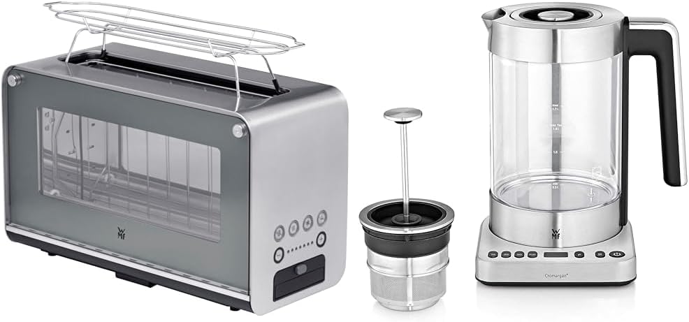 WMF Lono Toaster Glas mit Brötchenaufsatz - 2 Scheiben XXL Toast mit motorisierter Toastaufnahme - Lono 2 in 1 Vario Wasserkocher mit Teesieb - 3000 Watt