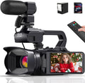 6K 64 MP Videokamera mit Nachtsicht - 18 fach Zoom für Vlogging und YouTube - WiFi Camcorder mit 4500 mAh Akku - Mit Stabilisator Mikrofon SD Karte und Fernbedienung