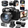 NBD 5K Digitalkamera - 64 MP Vlogging Kamera mit Autofokus und 16 fach Zoom - 3 Zoll 180 Grad Klappdisplay und WiFi - Mit Weitwinkel Makro Mikrofon 64 GB Karte und 2 Akkus