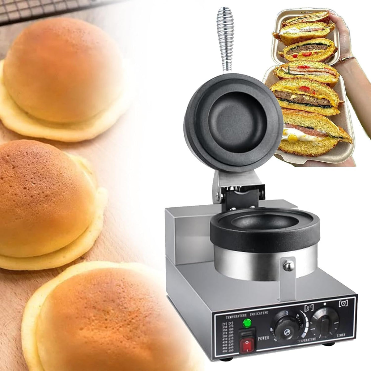 Kommerzielle Burger Presse - Elektrische Hamburger und Eiscreme Sandwich Maschine mit Antihaftfläche - Für Toast und gefüllte Snacks - Stationäres Gerät mit 8 kg Gewicht