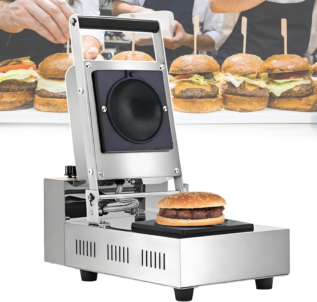 Edelstahl UFO Burger Maschine - elektrische Sandwichmaschine mit Temperaturregelung - integrierter Timer für Burger Sandwiches - mehrfarbige Ausführung