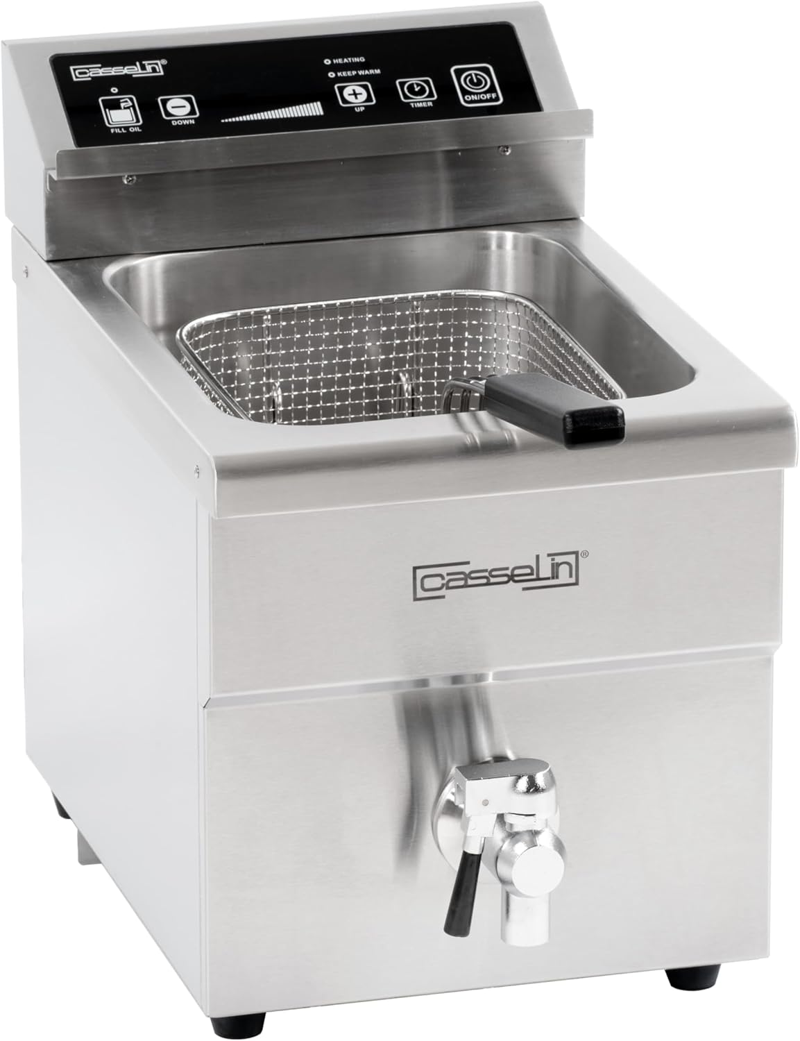 Casselin CFIV8 Induktionsfritteuse 8 Liter - 3250 Watt Edelstahlgerät mit Ablasshahn - Kompakte Gastro Fritteuse mit 8 Liter Ölkapazität - Für professionelle Küchen