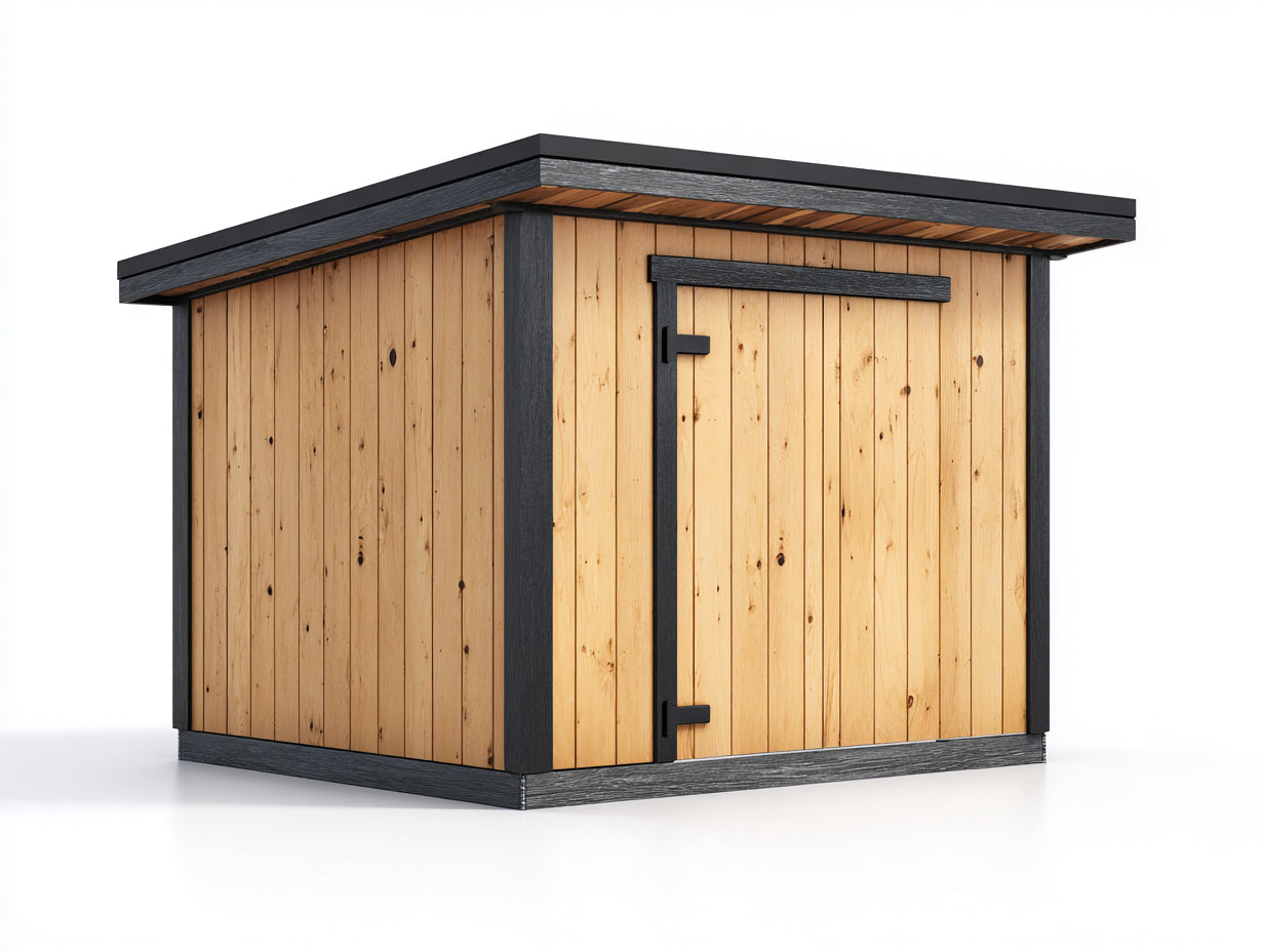 Gartenhäuser - Holz Gartenhaus 200x200x210 cm - Schwarz-Natur - Flachdach - Einzeltür