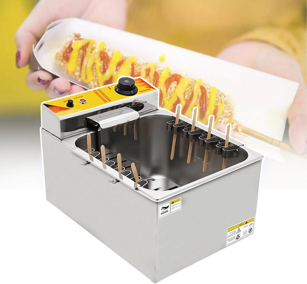 Kommerzielle elektrische Heizung Käse Hot Dogs Sticks Fritteuse - Corn Dog Fritteuse mit 1900 Watt - Temperaturregelung 50 bis 200 Grad Celsius - Drehknopf Steuerung