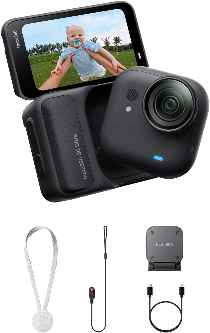 Insta360 GO Ultra Vlogging Kamera - Kleine 4K POV Action Cam mit 53 g Gewicht - 1,28 Zoll Sensor und 156 Grad Sichtfeld - Magnetische Kamera mit bis zu 200 Minuten Akku