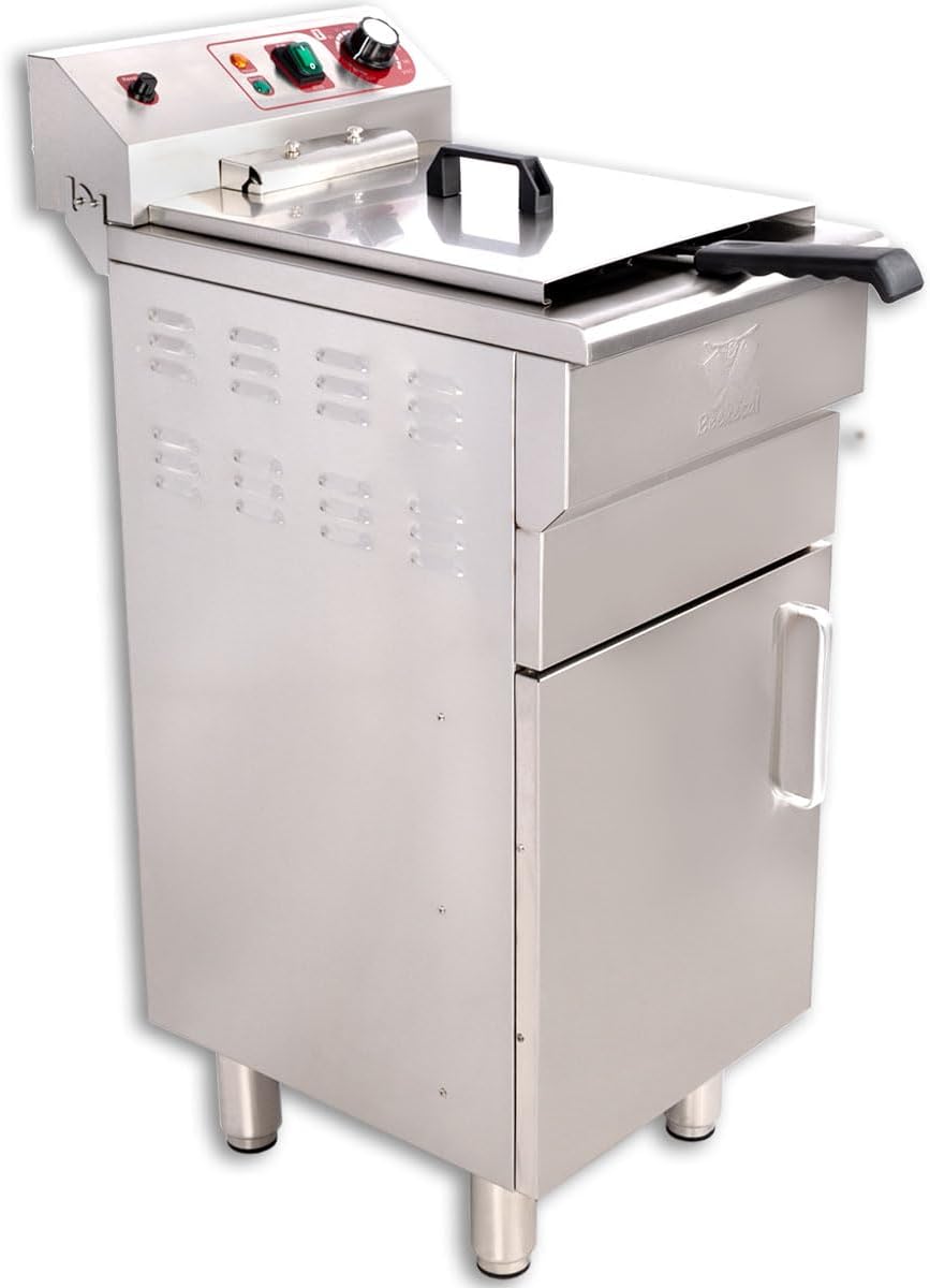 Beeketal BSF 160P Profi Gastro Stand Fritteuse - 16L Becken für maximal 11L Öl - 5000W Edelstahl mit Unterschrank und Fettablaufhahn - 400V Standfritteuse für Gastronomie