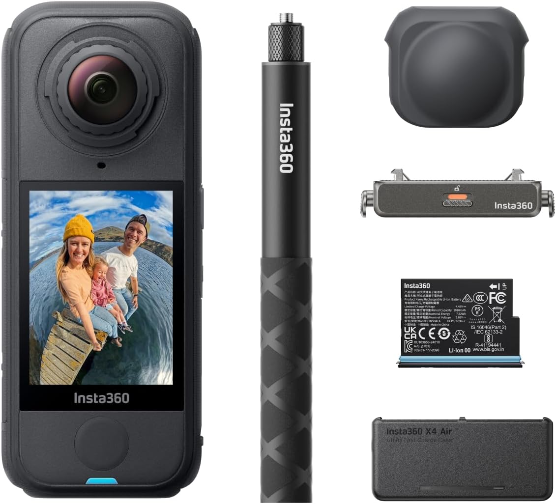 Insta360 X4 Air Essentials Bundle - 165 g leichte 8K 360 Grad Kamera - 29 MP Fotos und austauschbare Linsen - Graphitschwarz mit FlowState Stabilisierung