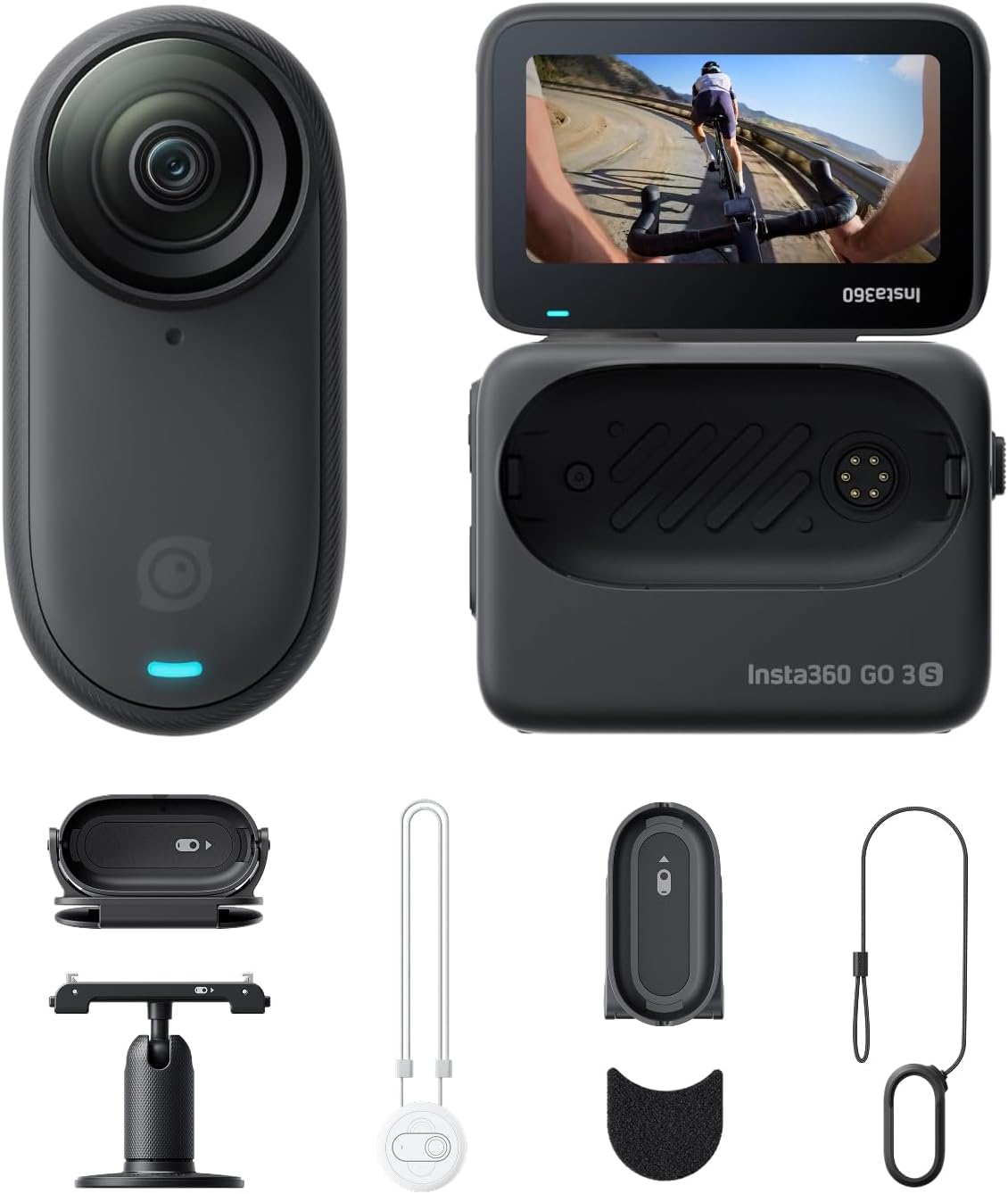 Insta360 GO 3S Fahrrad-POV-Bundle 128 GB Schwarz - Tragbare 4K Mini Actionkamera mit Freihandaufnahme - 140 Minuten Akku und 10 Meter wasserdicht - Stabilisierung und Apple Find My
