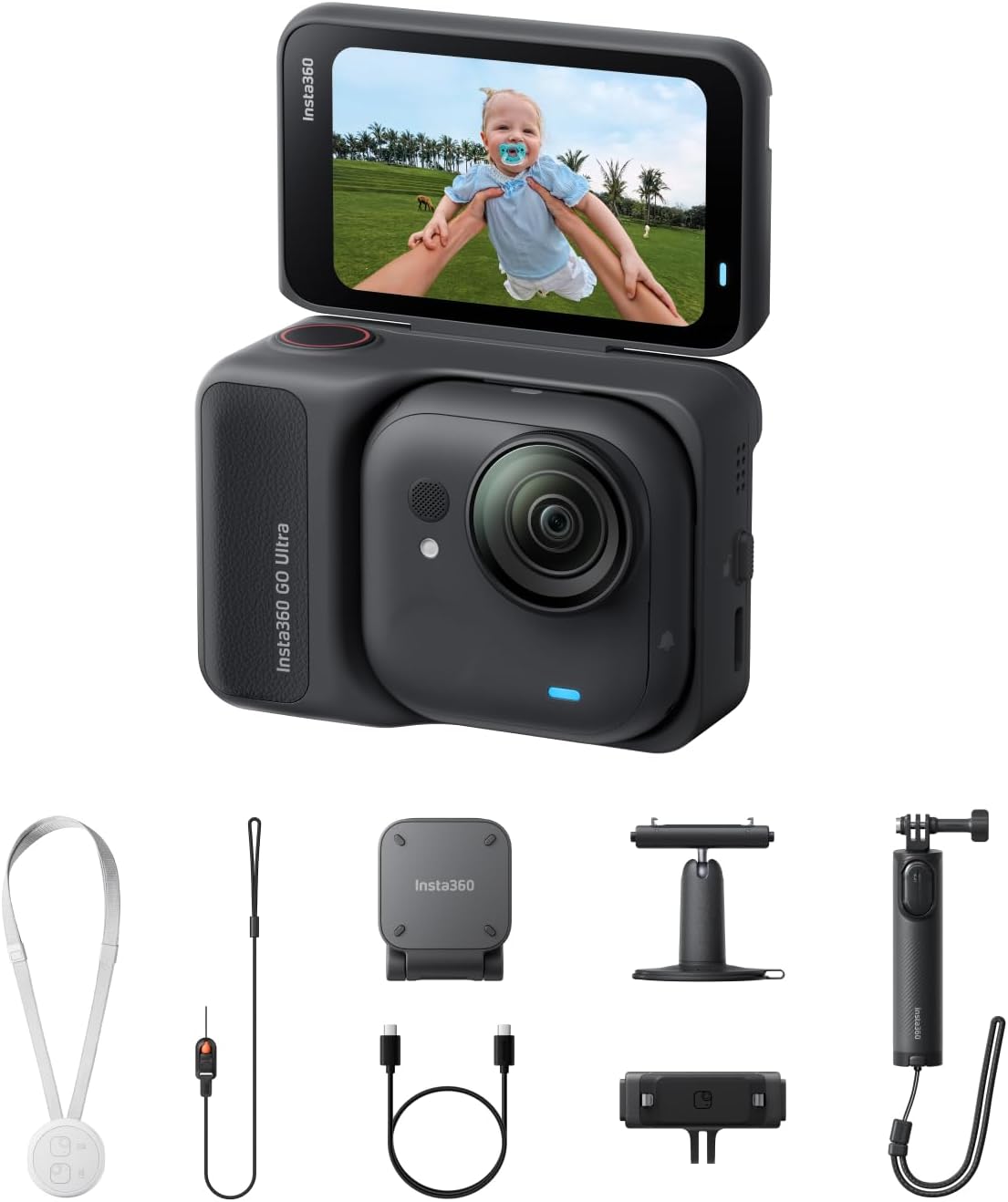Insta360 GO Ultra Creator Bundle Nachtschwarz - freihändige 4K Mini Cam mit FlowState Stabilisierung - 200 Minuten Akku und 10m wasserdicht - mobile Kamera mit starker Low Light Leistung