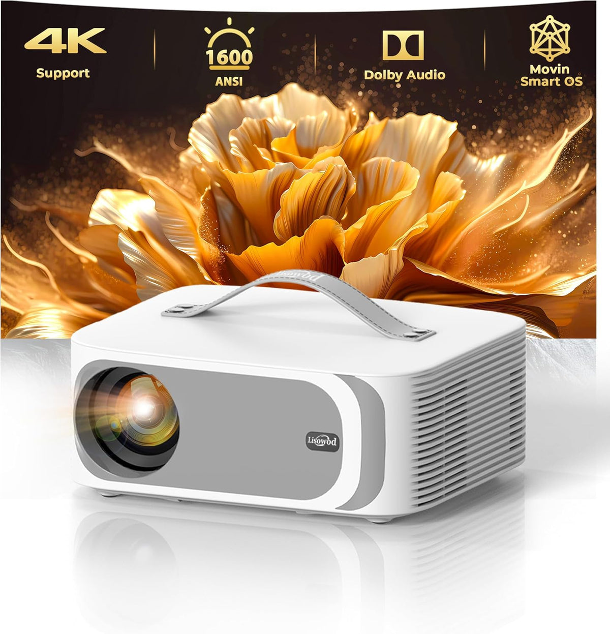 Beamer Passend für Netflix Dolby Audio - 1600 ANSI mit HDR10 und 4K Unterstützung - eARC CEC Auto Fokus und Trapezkorrektur - Bluetooth 5.4 WiFi 6 für Familienkino und Partys
