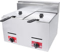 Gas Fritteuse 2 x 6L Doppel Gasfritteuse - Edelstahl mit 2 Filterkörben und Deckel - maximale Temperatur 200 Grad - Silber für Restaurant und Imbiss