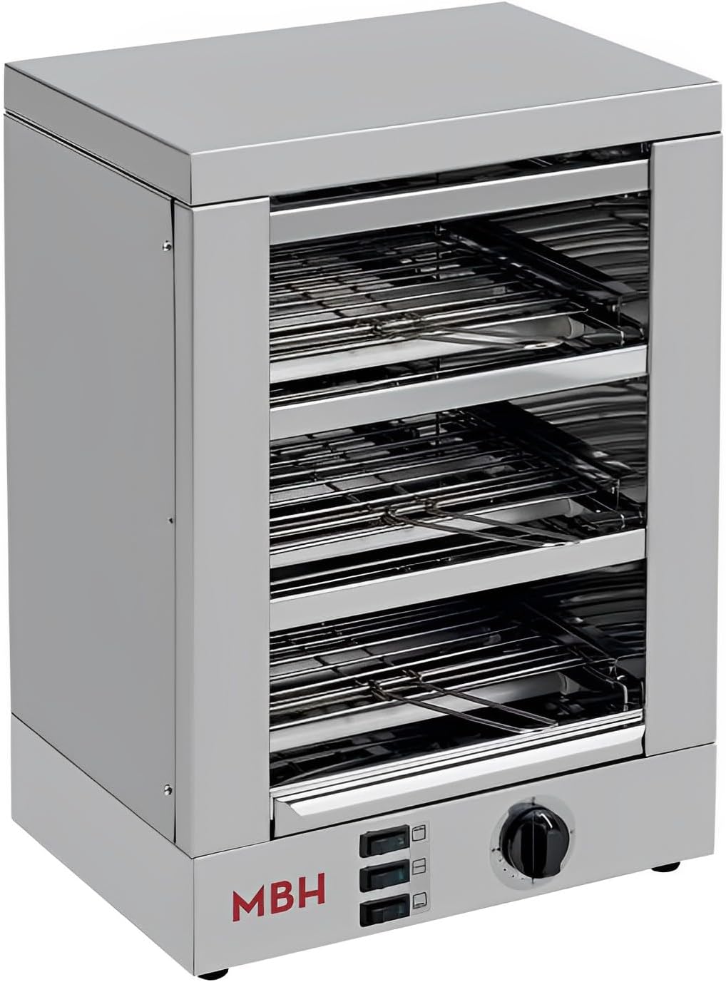 MBH Profi Toaster elektrisch 3 Etagen - Edelstahl Industrietostofen mit Timer - 35,5 x 25,5 x 50,5cm in Silber - für Gastro Bar Restaurant und professionelle Küchen