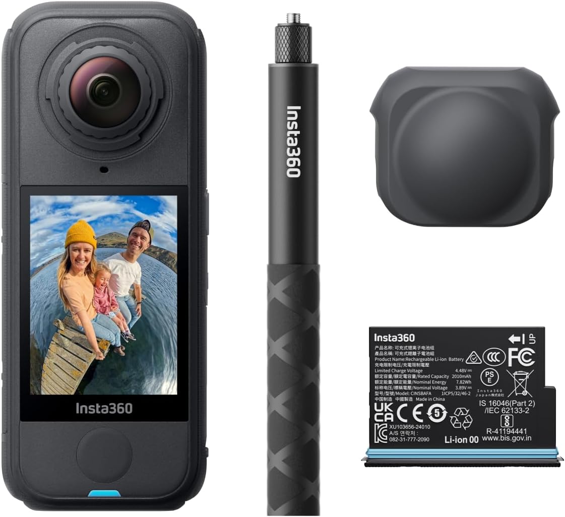 Insta360 X4 Air Starter Bundle - 165g leichte 8K 360 Grad Kamera in Graphitschwarz - Wechsel Linsen und Unsichtbarer Selfie Stick - FlowState Stabilisierung WLAN und KI App