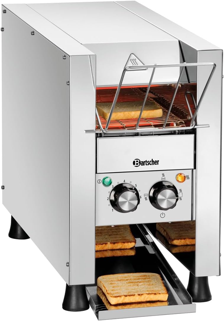Bartscher Durchlauftoaster Mini XS - bis zu 90 Toasts pro Stunde - 1000W Edelstahl Toaster mit regelbarer Bandgeschwindigkeit - kompakte Lösung für Gastronomie Buffet und Frühstück