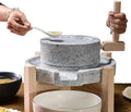 Generic manuelle Steinmühle mit Holzständer - für frisches Getreide und hausgemahlenes Mehl - handbetriebene Mahltechnik ohne Strom - traditionelle Küchenmühle für kleine Mengen