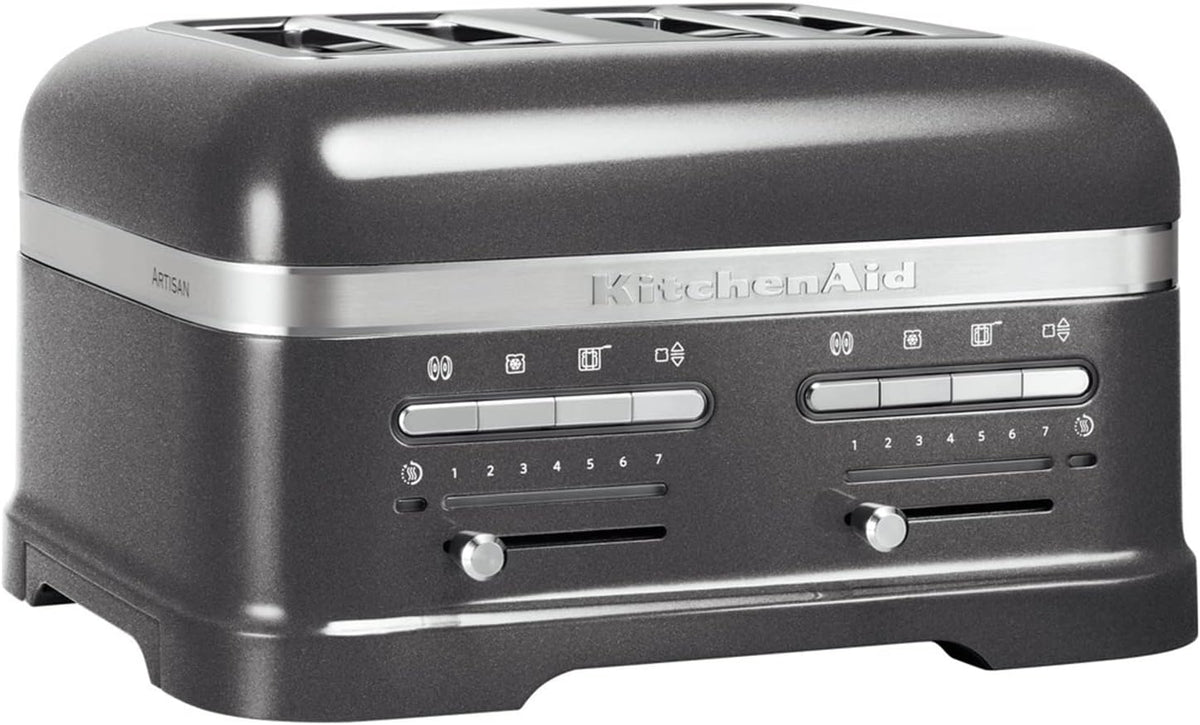 KitchenAid Artisan 5KMT4205 Toaster - Vier Schlitze für bis zu 4 Scheiben - 2500 Watt Leistung - Edelstahlgehäuse in Medaillon Silber für Brot und Toast