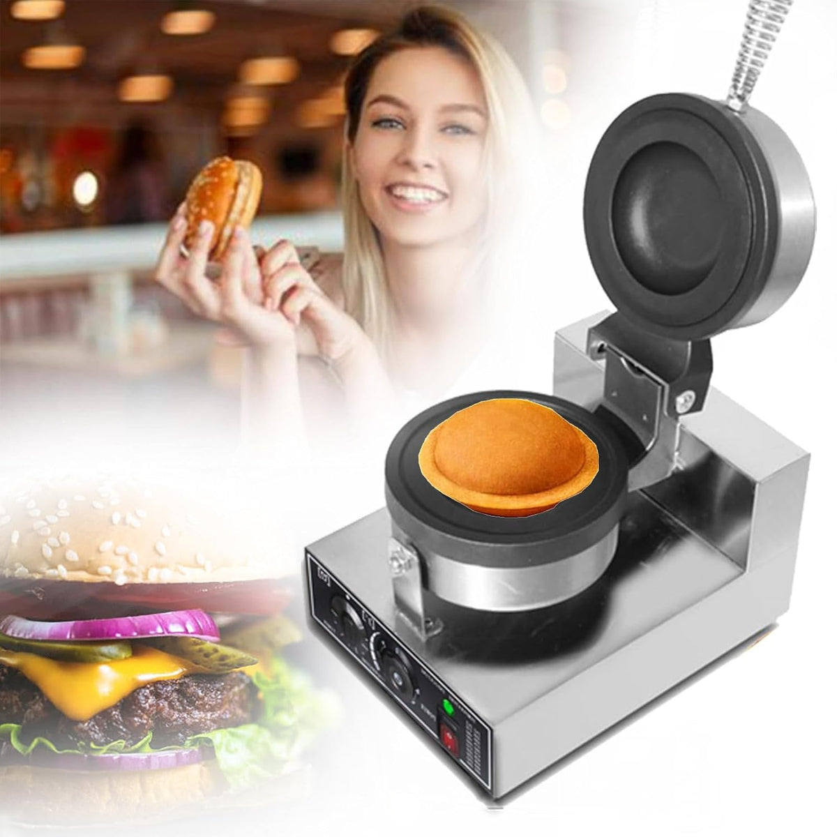 Burger Maker Maschine - elektrische Eiscreme Sandwich Presse mit Antihaft Waffelform - 220V für privaten und gewerblichen Gebrauch - für Burger Sandwiches und Snacks