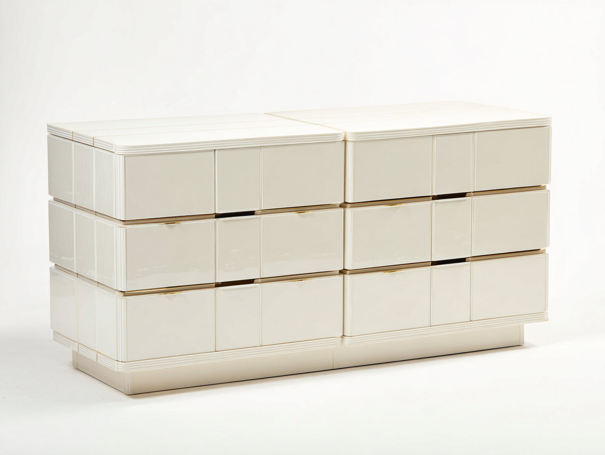 Kommode mit Schubladen Hochglanz Creme 180x45x80 cm 12 Schubladen Modern Schlafzimmer Wohnzimmer