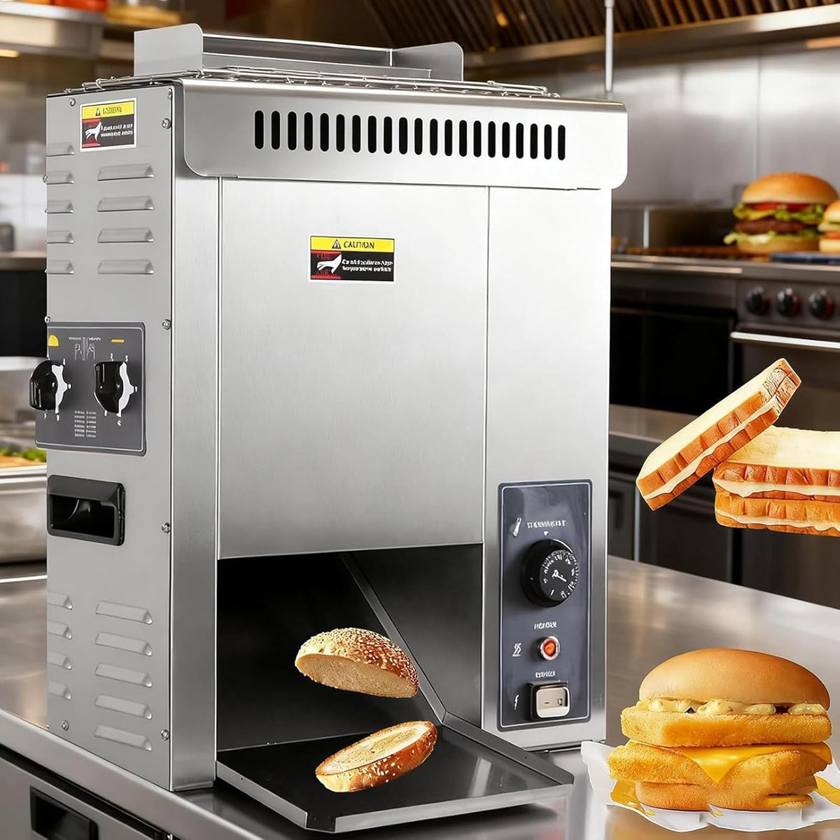 2000 W kommerzielle Burgermaschine DPQYJPP - Vertikaler Ketten-Toaster für Hamburgerbrötchen - 1800 Scheiben pro Stunde - Temperaturregelung 50 bis 300 Grad Celsius