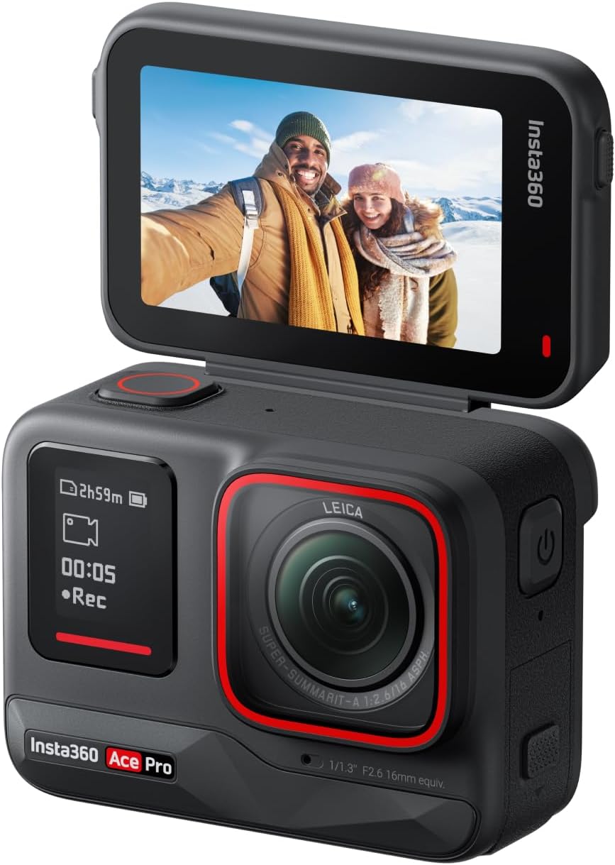 Insta360 Ace Pro Action Kamera - 4K 120 fps mit Leica und 1,3 Zoll Sensor - KI Rauschunterdrückung und 2,4 Zoll Klappdisplay - Wasserdichte Kamera für Action und Vlogging