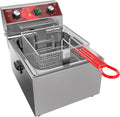 EGGKITPO 1EGEF 101V Elektro Fritteuse 10 Liter - 2500 Watt Einzeltank Fritteuse aus Edelstahl - 60 Minuten Timer mit Korb - Für Küche und Restaurant
