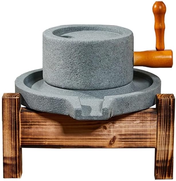 Manuelle Getreidemühle für Mehl - natürlicher Granitstein mit Holzrahmen - traditionelles Steinmahlwerk - für trockene und nasse Körner