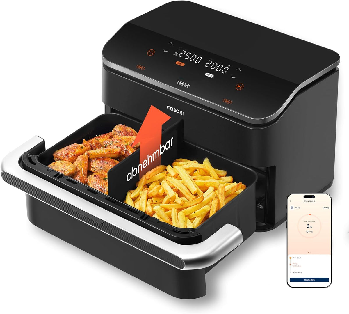 COSORI Heißluftfritteuse 2 Kammern TF102S - Dual Blaze TwinFry 10 Liter Airfryer - 4 Heizrohre und flexible Kammern - 3D Heiztechnologie bis 240 Grad Celsius