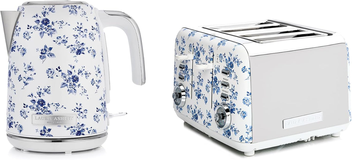 Laura Ashley Toaster und Wasserkocher Set von VQ - 1,7 Liter Edelstahl Wasserkocher mit Schnellkochfunktion - 4 Scheiben Toaster mit Auftau und Aufwärmfunktion - China Rose