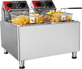 CROSSON Doppel Fritteuse 8 Liter - 4000 Watt mit rotierendem Fritteusenkopf - 30 Minuten Timer und EGO Thermostat - Kompakte Gastro Aufsatzfritteuse aus Edelstahl