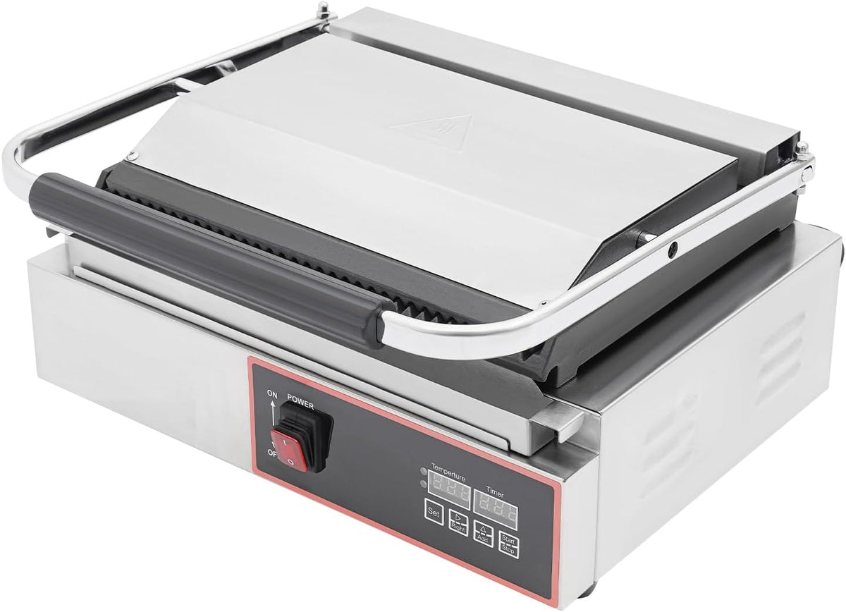 YISSALE Kontaktgrill 2200W - Edelstahl 201 und Eisen in Silber Schwarz - elektrischer Panini Grill und Sandwichmaker - mit Ölsammelbehälter für Hotel Restaurant und Cafe