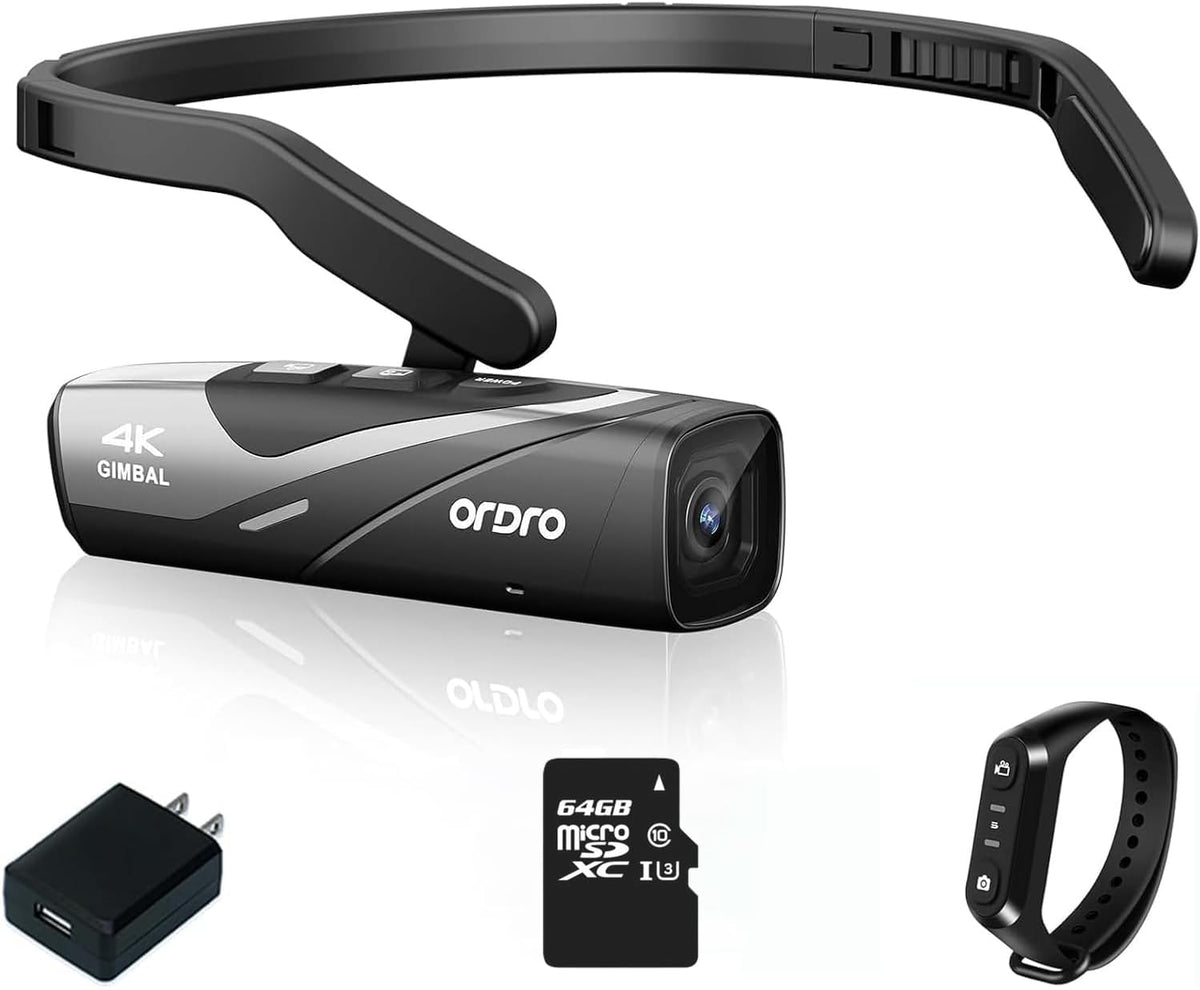 ORDRO EP8 tragbare 4K Videokamera - Ultra HD mit 60 Bildern pro Sekunde - 2 Achsen Gimbal und CMOS Sensor - WLAN Camcorder mit Fernbedienung und 64 GB Karte