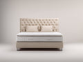 Doppelbett Polster Stoff Beige 200x180x110 cm - Boxspring Optik Gepolstertes Kopfteil Schlafzimmer Modern
